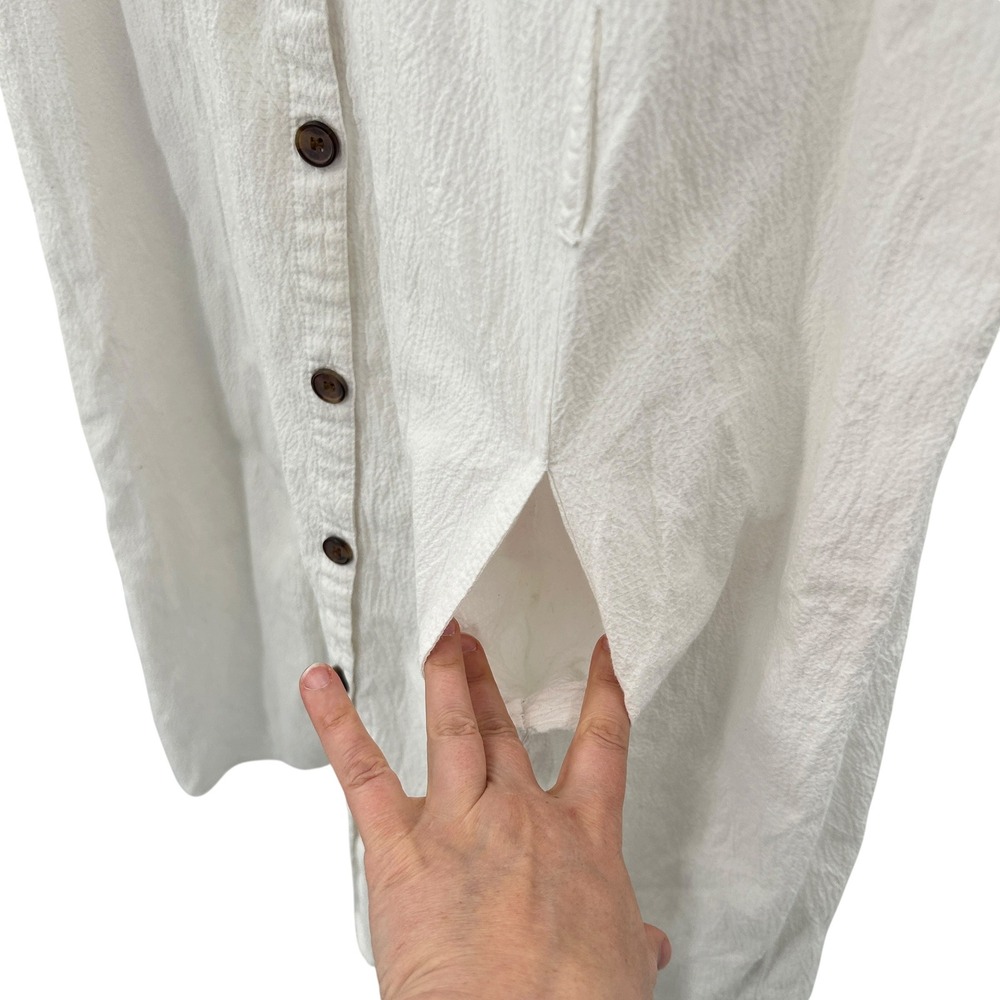 White Button Front Shirt Dress XL Sleeveless Cotton Summer Minimalist Resort - Picture 5 of 8
